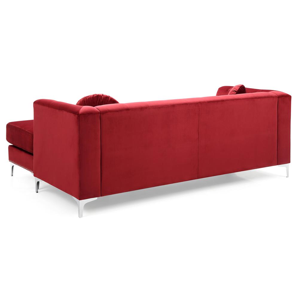 Pompano 83 in. Burgundy Tufted Velvet Sectional with 2-Throw Pillow. Picture 3