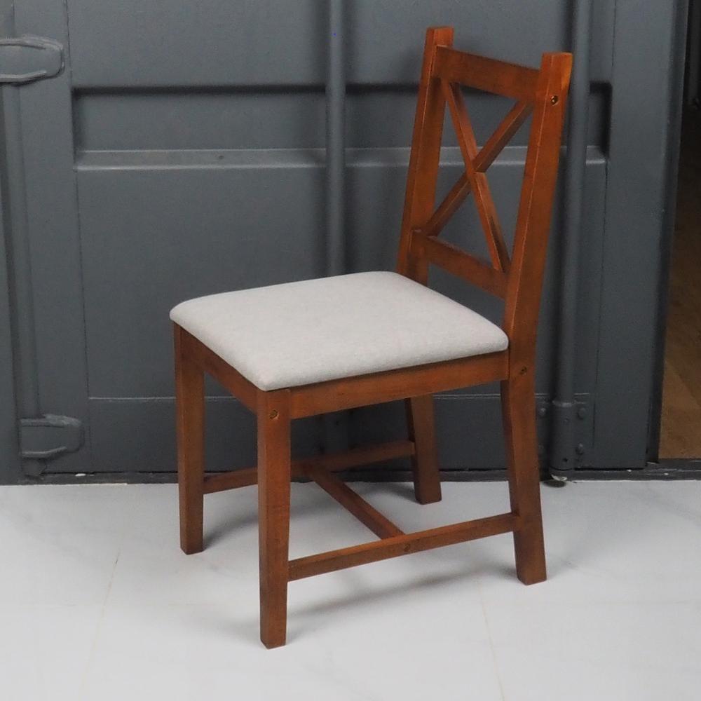 Ema Light Grey Rubber Wood Fabric Dining Chair with Brown Leg (Set of 2). Picture 4