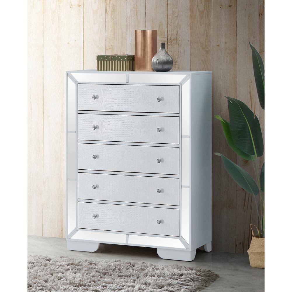 Hollywood Hills White 5 Drawer Chest of Drawers (58 in. H X 21 in. W X 32 in. L). Picture 7