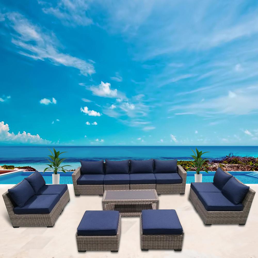 11-Piece Outdoor Patio Furniture Set Wicker Rattan Sectional Sofa & Couch with Coffee Table, CS-W18. Picture 6