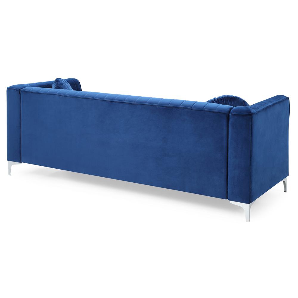 Delray 87 in. Navy Blue Velvet 2-Seater Sofa with 2-Throw Pillow. Picture 4