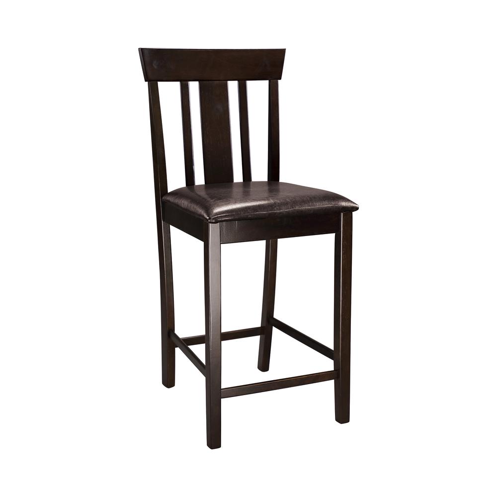 Rochelle 38.75 in. Espresso Full Back Wood Frame Bar Stool with Faux Leather Seat (Set of 2). Picture 2