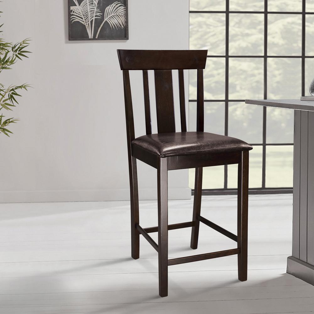 Rochelle 38.75 in. Espresso Full Back Wood Frame Bar Stool with Faux Leather Seat (Set of 2). Picture 7