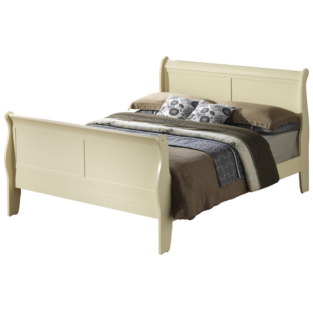 Louis Philippe Beige King Sleigh Wood Bed with High Footboard. Picture 1