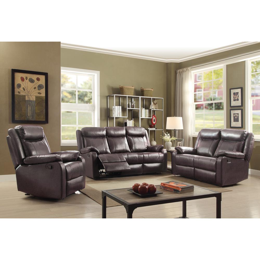 Ward 55 in. Dark Brown Faux leather 2-Seater Reclining Sofa with Pillow Top Arm. Picture 6