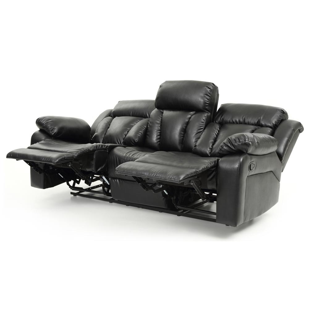 Daria 85 in. W Flared Arm Faux Leather Straight Reclining Sofa in Black. Picture 5