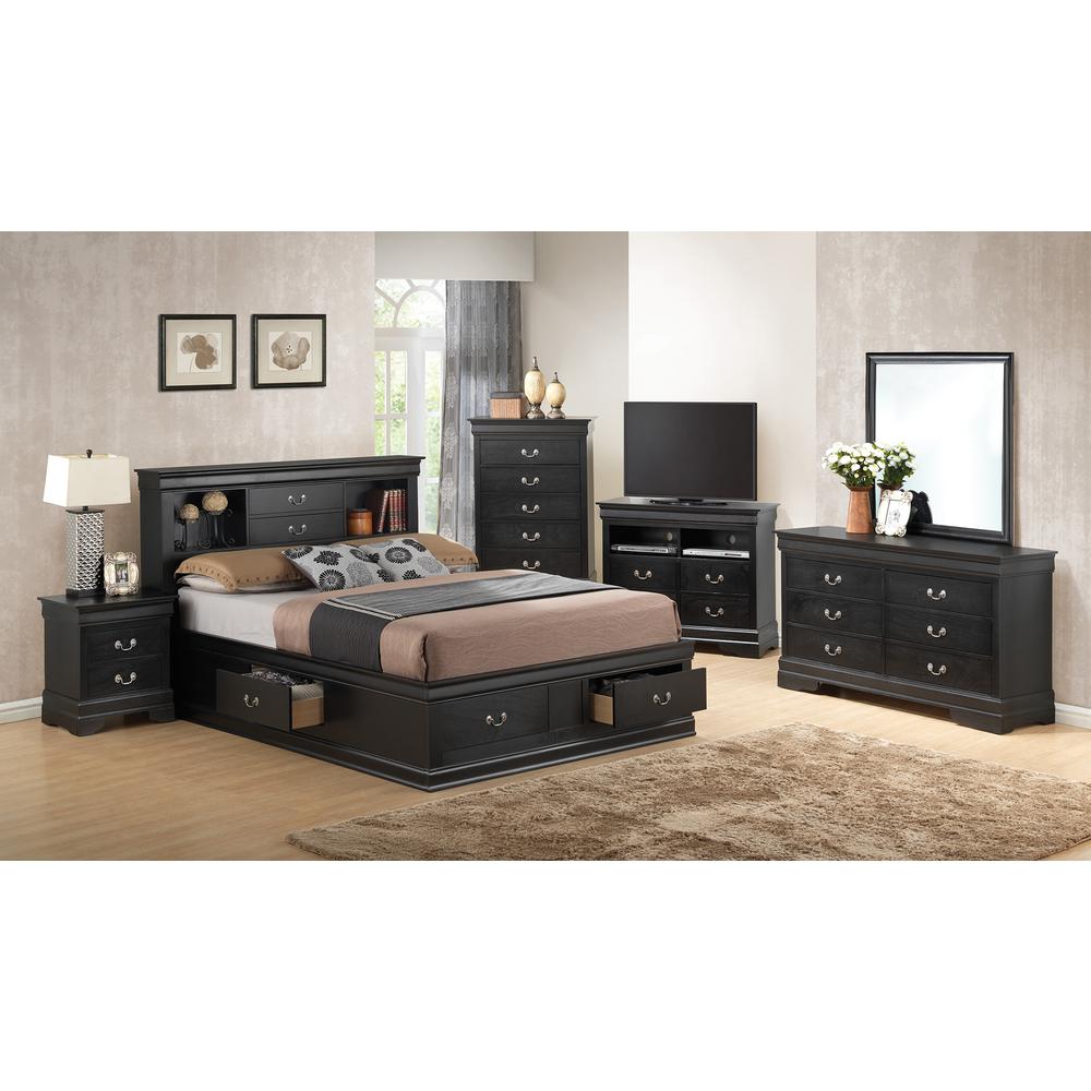 Louis Philippe Black Full Storage Platform Bed with 6 Storage Drawers. Picture 3