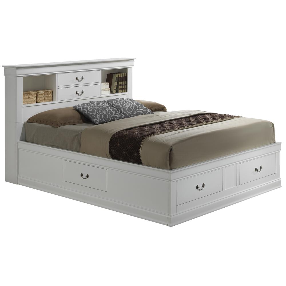 Louis Philippe White Full Storage Platform Bed with 6 Storage Drawers. Picture 1