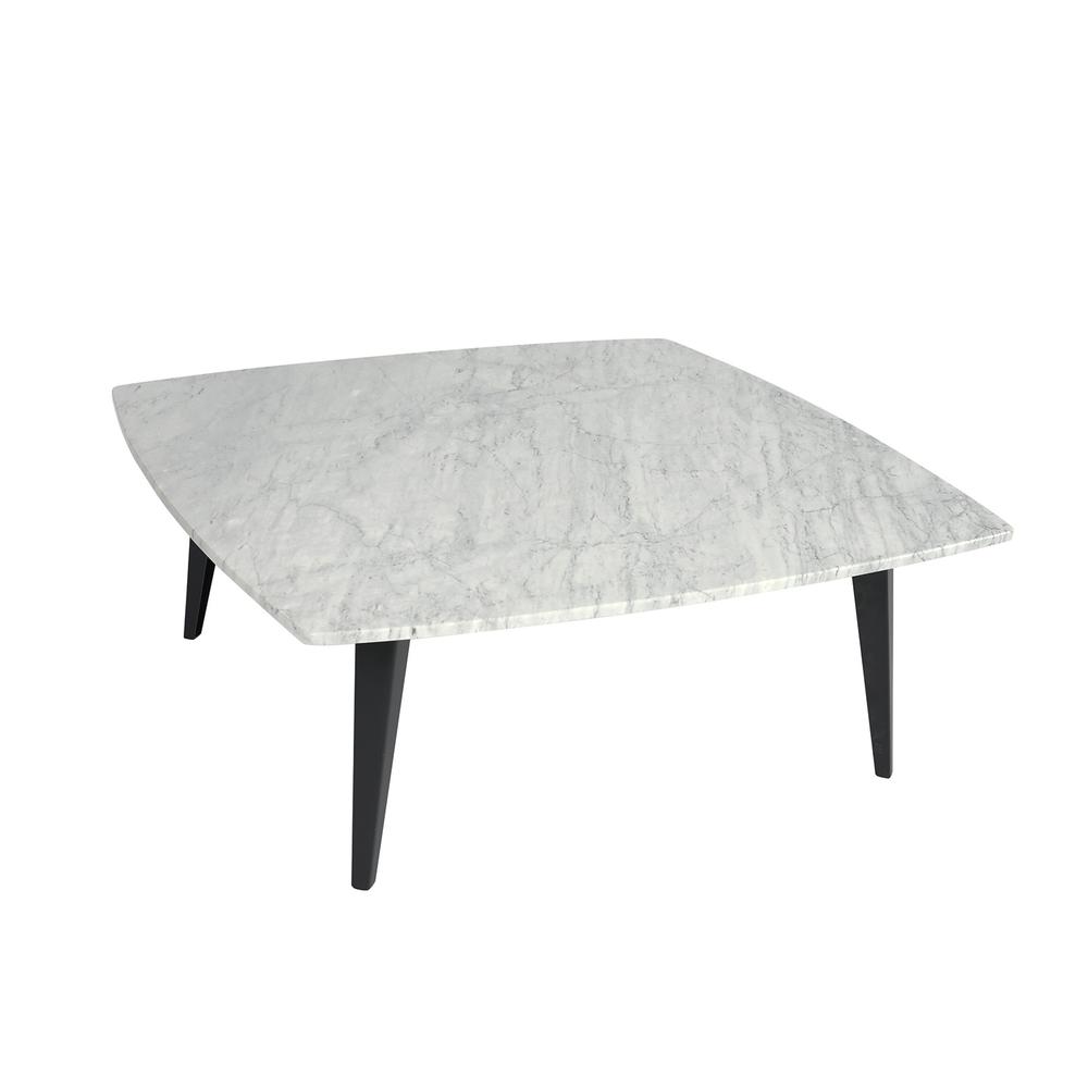 Prata 36" Square Italian Carrara White Marble Coffee Table with Metal Legs. Picture 2