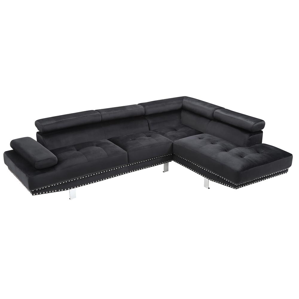 Derek 109 in. W 2-piece Velvet L Shape Sectional Sofa in Black. Picture 2