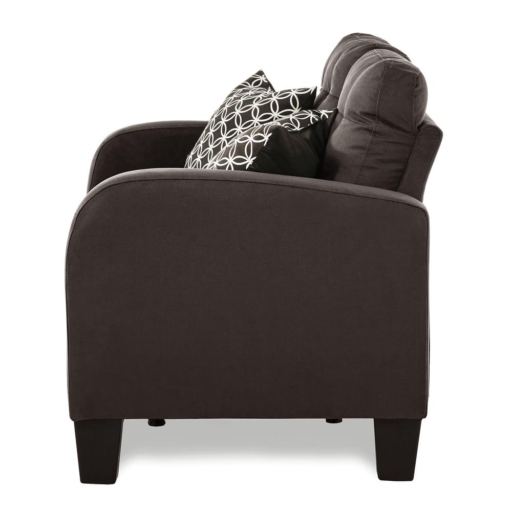 Forte 56.75 in. W Round Arm Fabric Straight Armrests 2 Pillows Loveseat in Chocolate. Picture 4