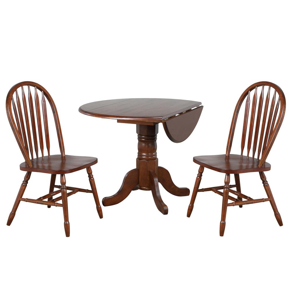 Andrews 3-Piece Round Wood Top Distressed Chestnut Brown Dining Set. Picture 1