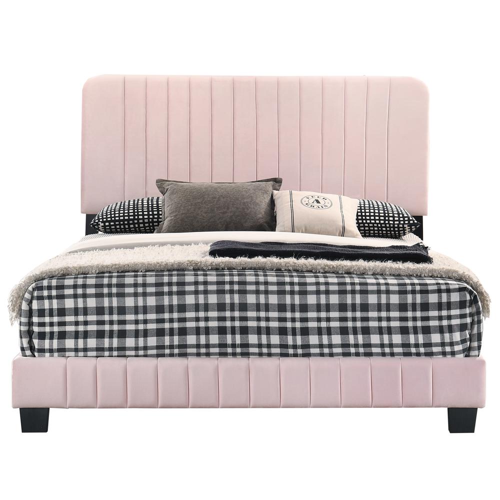 Lodi Pink Velvet Upholstered Channel Tufted Full Panel Bed. Picture 2