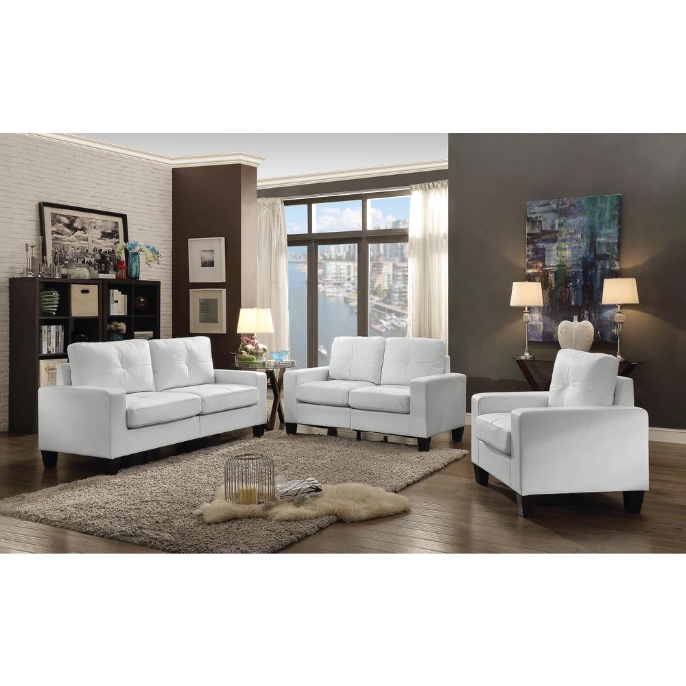 Newbury 71 in. W Flared Arm Faux Leather Straight Sofa in White. Picture 5