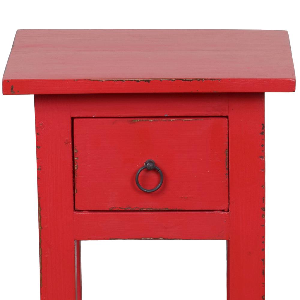 Shabby Chic Cottage 11.8 in. Antique Red Square Solid Wood End Table with 1 Drawer. Picture 4