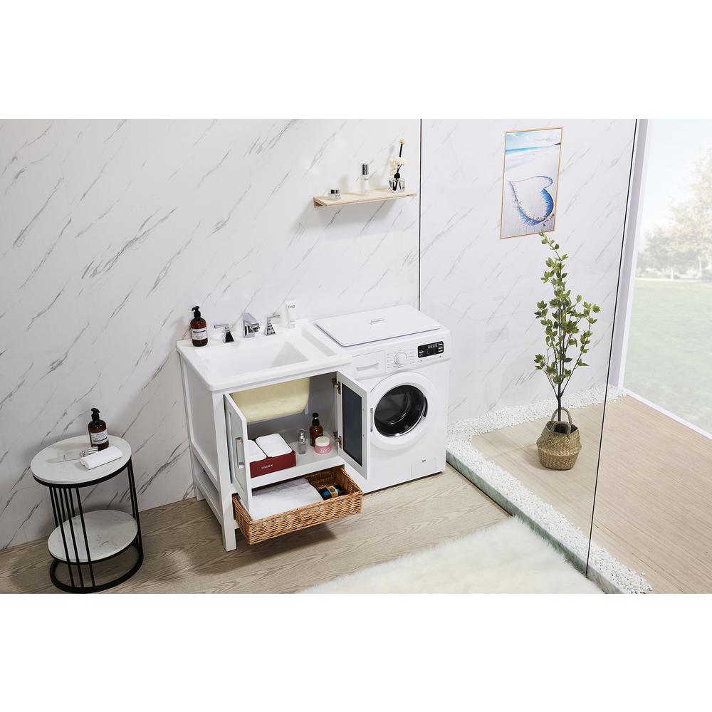 27 in. x 34 in. White Engineered Wood Laundry Sink with a Basket Included. Picture 4