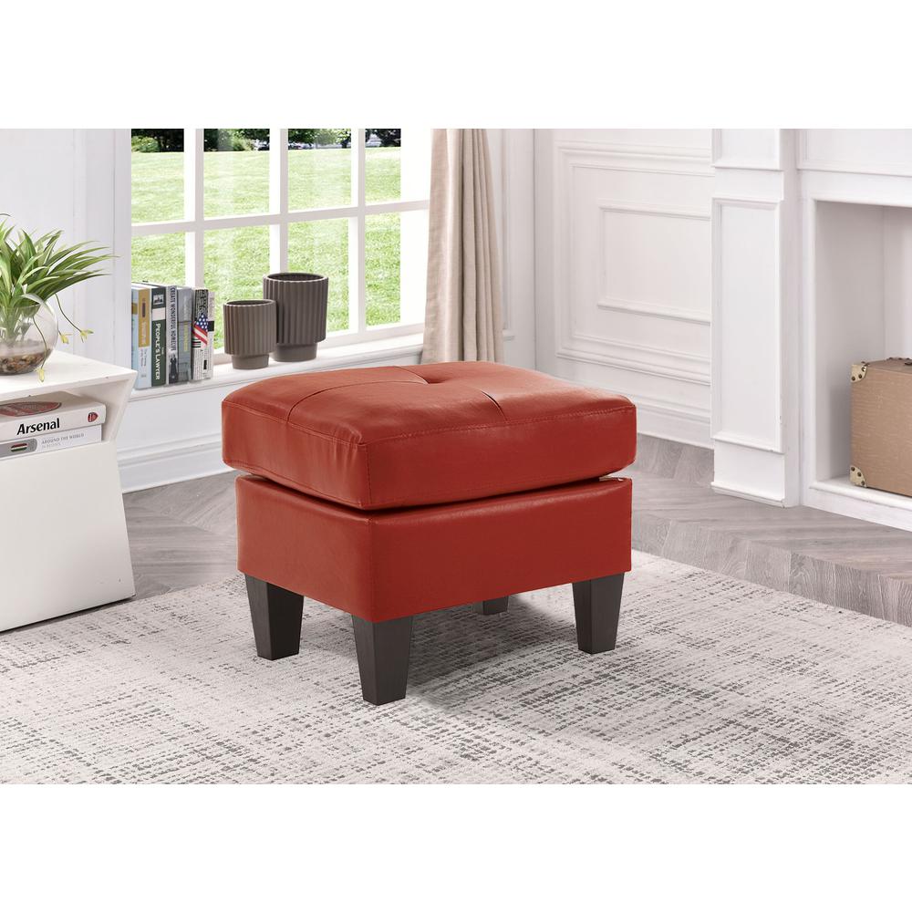 Newbury Red Faux Leather Upholstered Ottoman. Picture 3