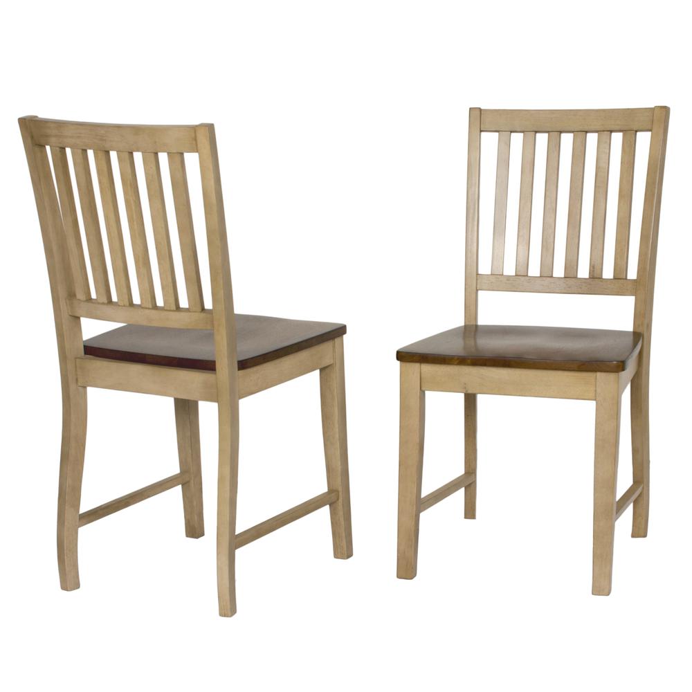 Distressed Two Tone Light Creamy Wheat with Warm Pecan Brown Side Chair (Set of 2), BH-BR-C60-PW-2. Picture 2
