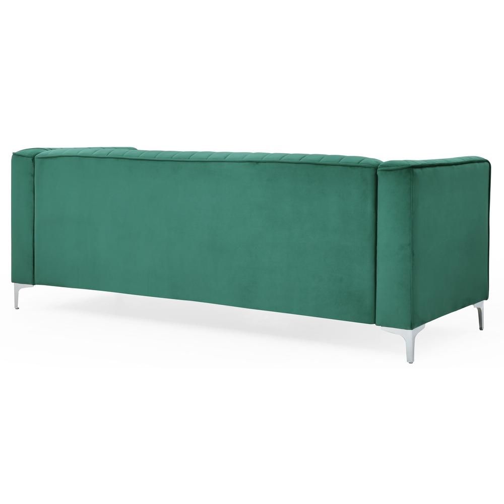 Delray 87 in. Green Velvet 2-Seater Sofa with 2-Throw Pillow. Picture 4