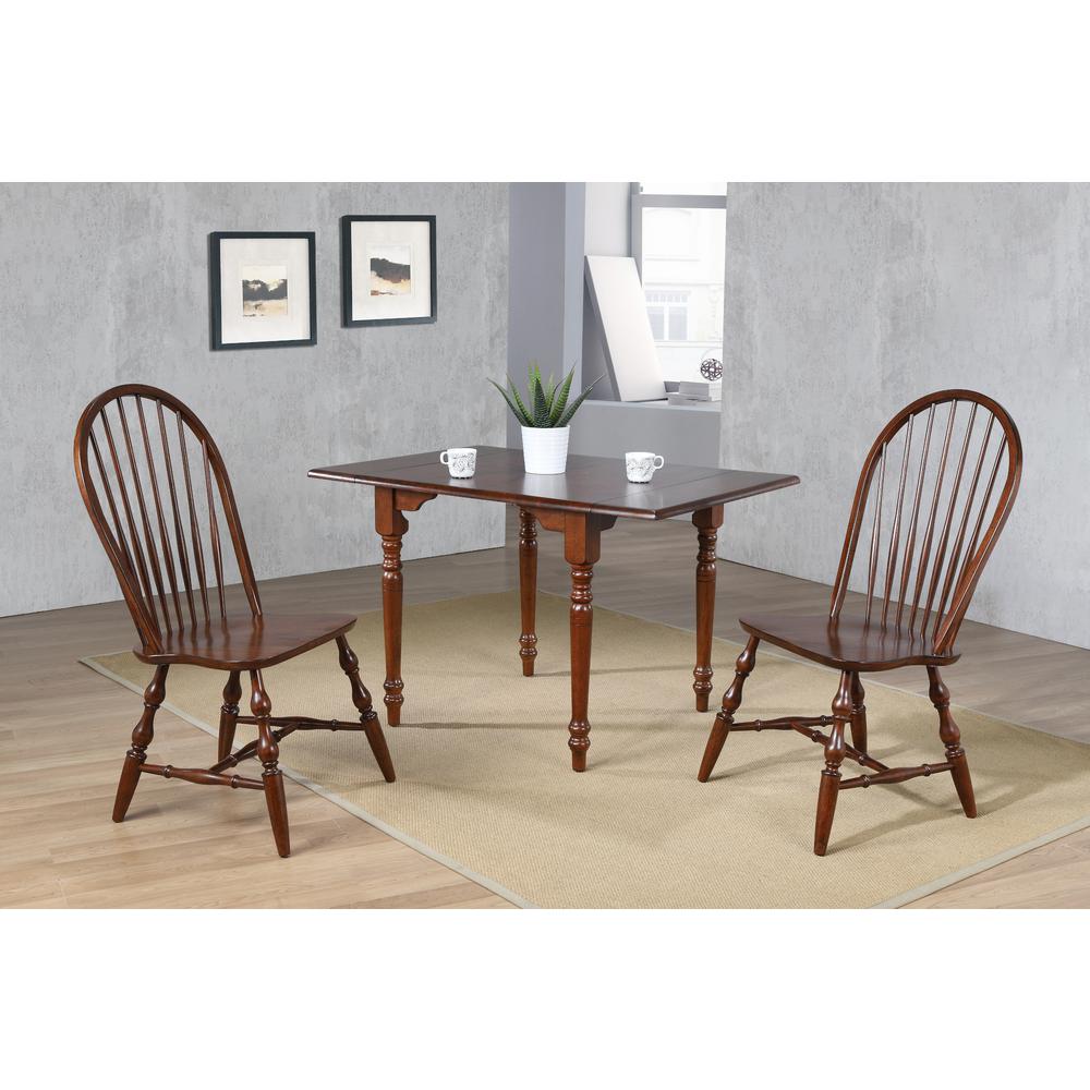Andrews 3-Piece Solid Wood Top Distressed Chestnut Brown Dining Table Set with Expandable Drop Leaf. Picture 7