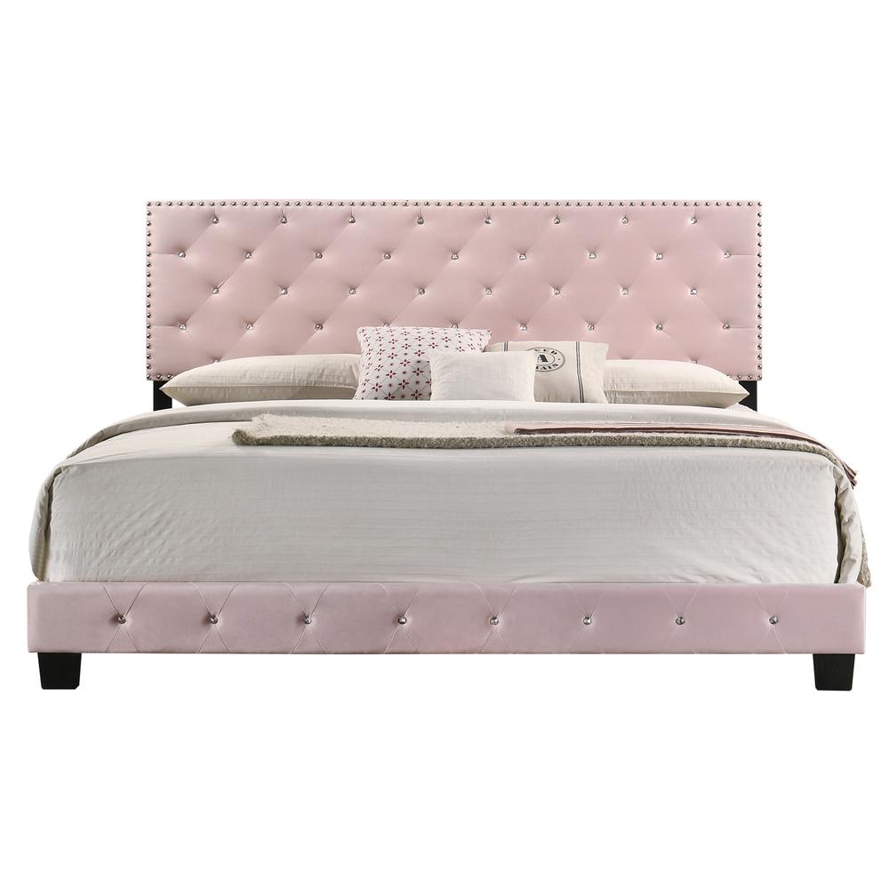 Suffolk Pink Tufted Velvet Upholstered King Panel Bed. Picture 2