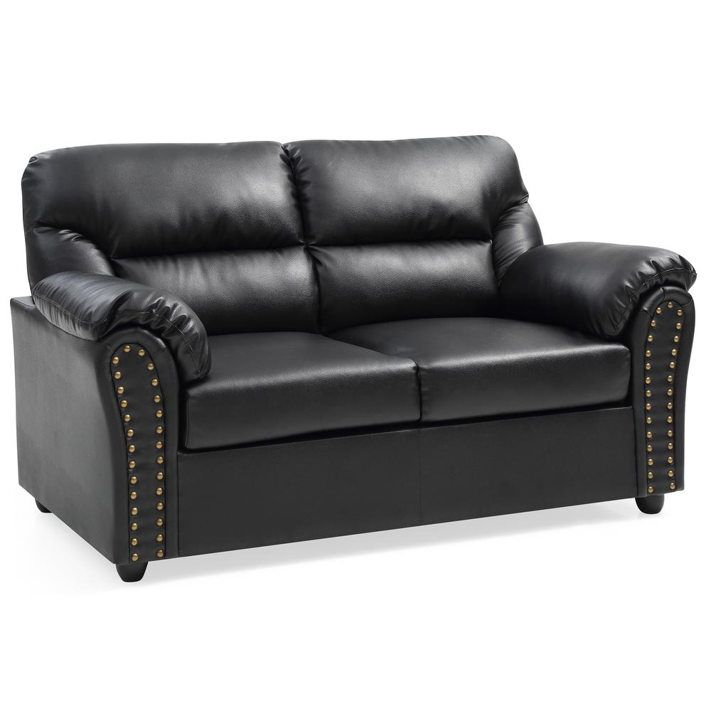 Olney 60 in. W Flared Arm Faux Leather Straight Sofa in Black. Picture 2