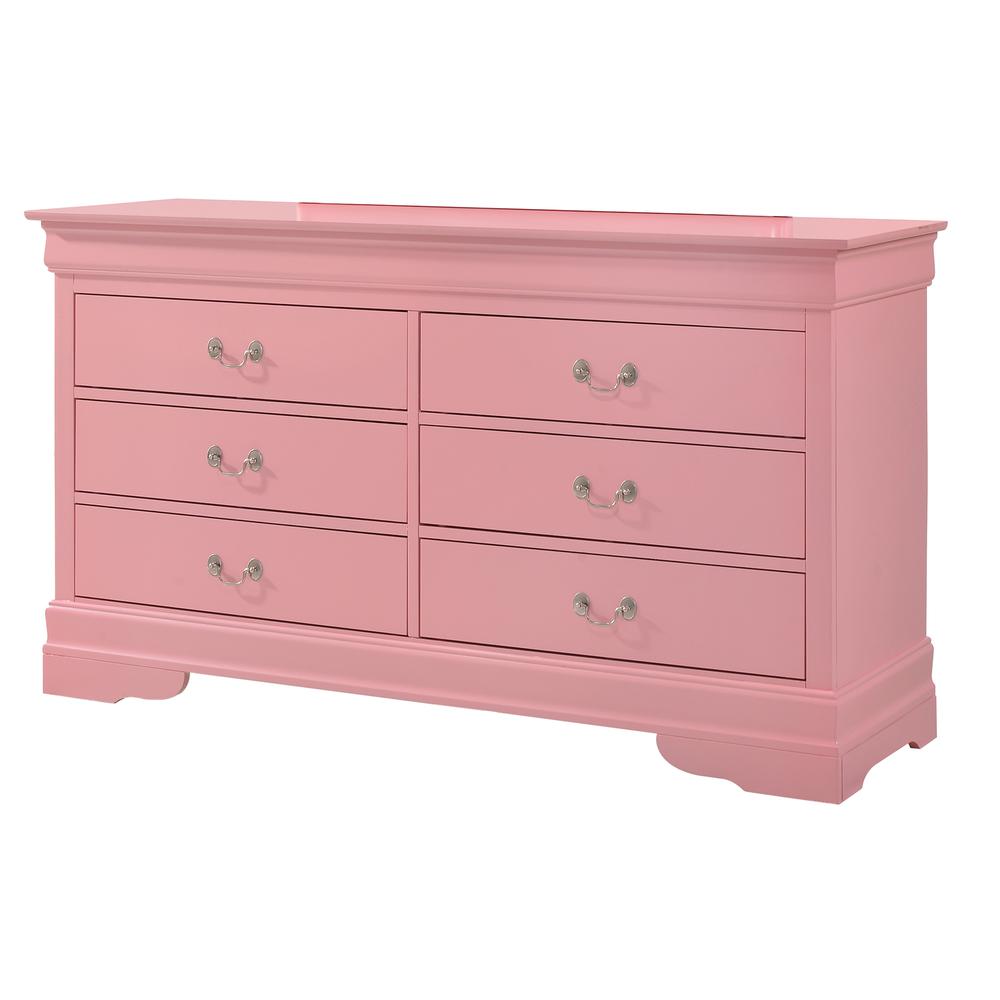 Louis Phillipe 6-Drawer Pink Double Dresser (33 in. X 18 in. X 60 in.). Picture 2