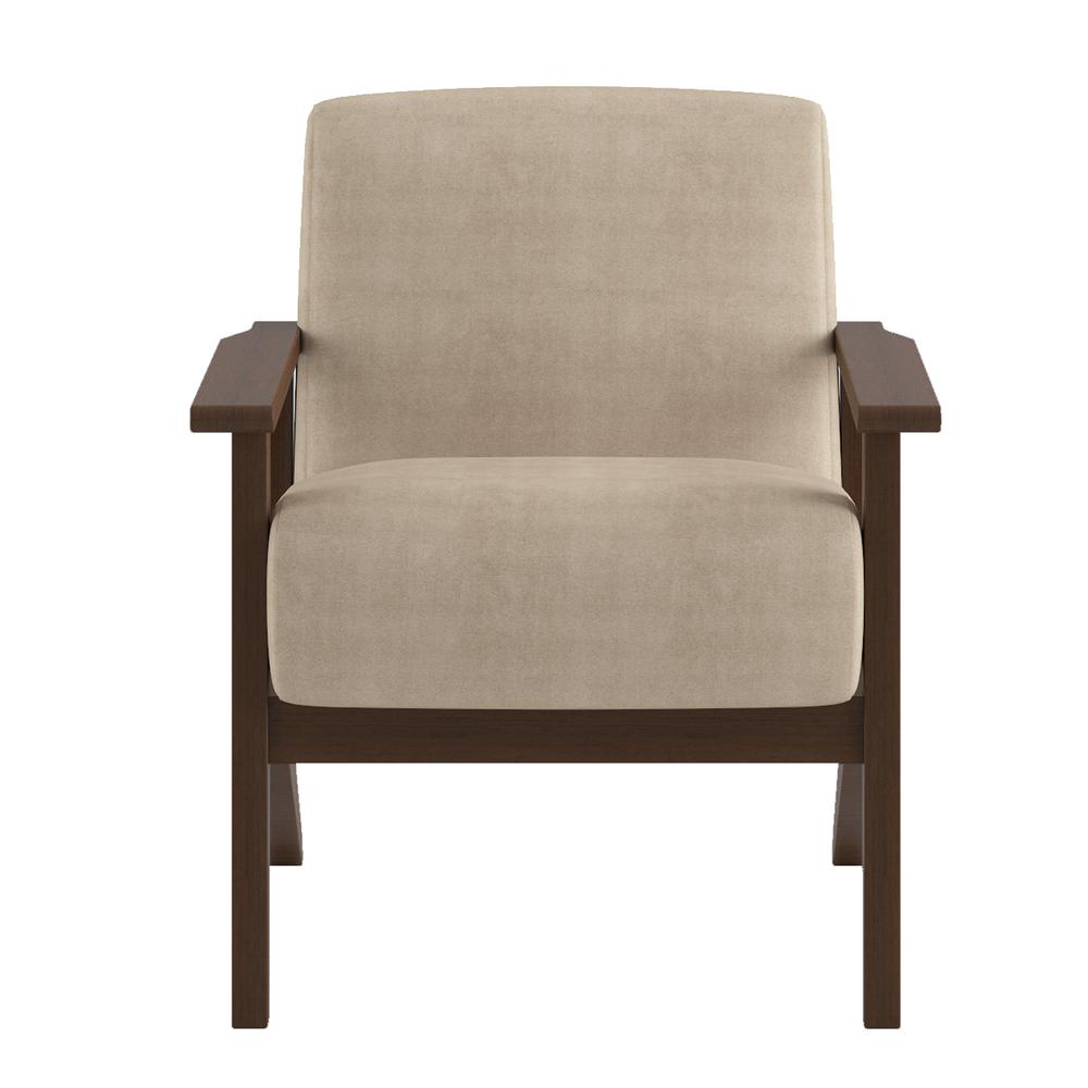 Malibu Light Brown Velvet Upholstered Solid Wood Walnut Finish Accent Chair. The main picture.