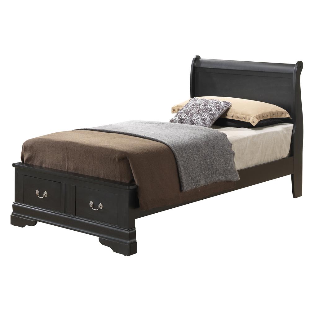 Louis Philippe Black Twin Storage Sleigh Bed. Picture 1