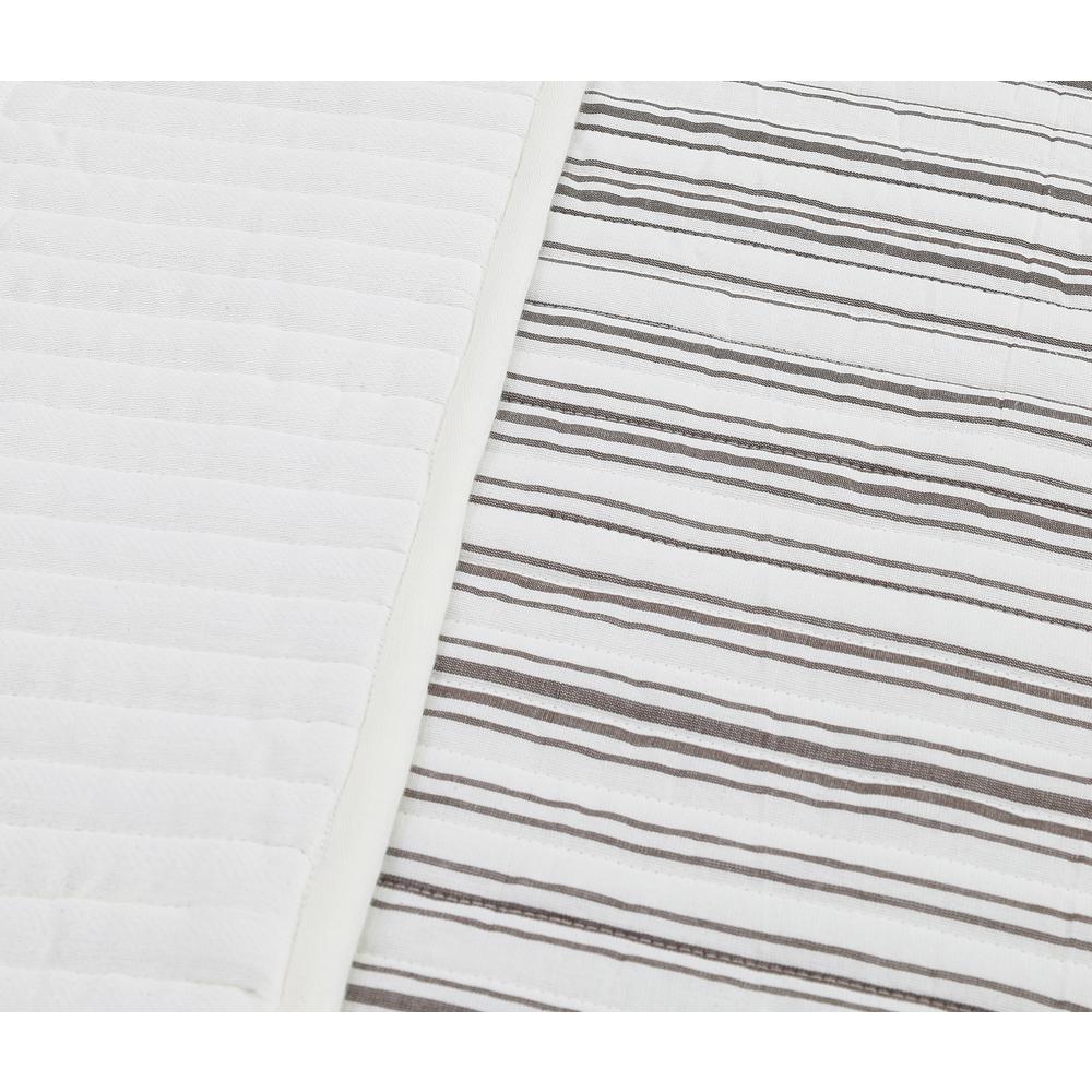 Ticking Stripe Ivory and Brown Cotton Twin Quilt Set. Picture 7