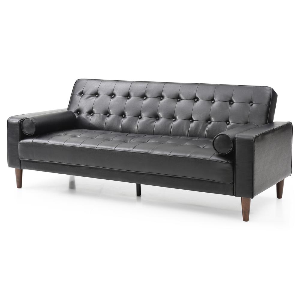 Andrews 85 in. W Flared Arm Faux Leather Straight Sofa in Black. Picture 2
