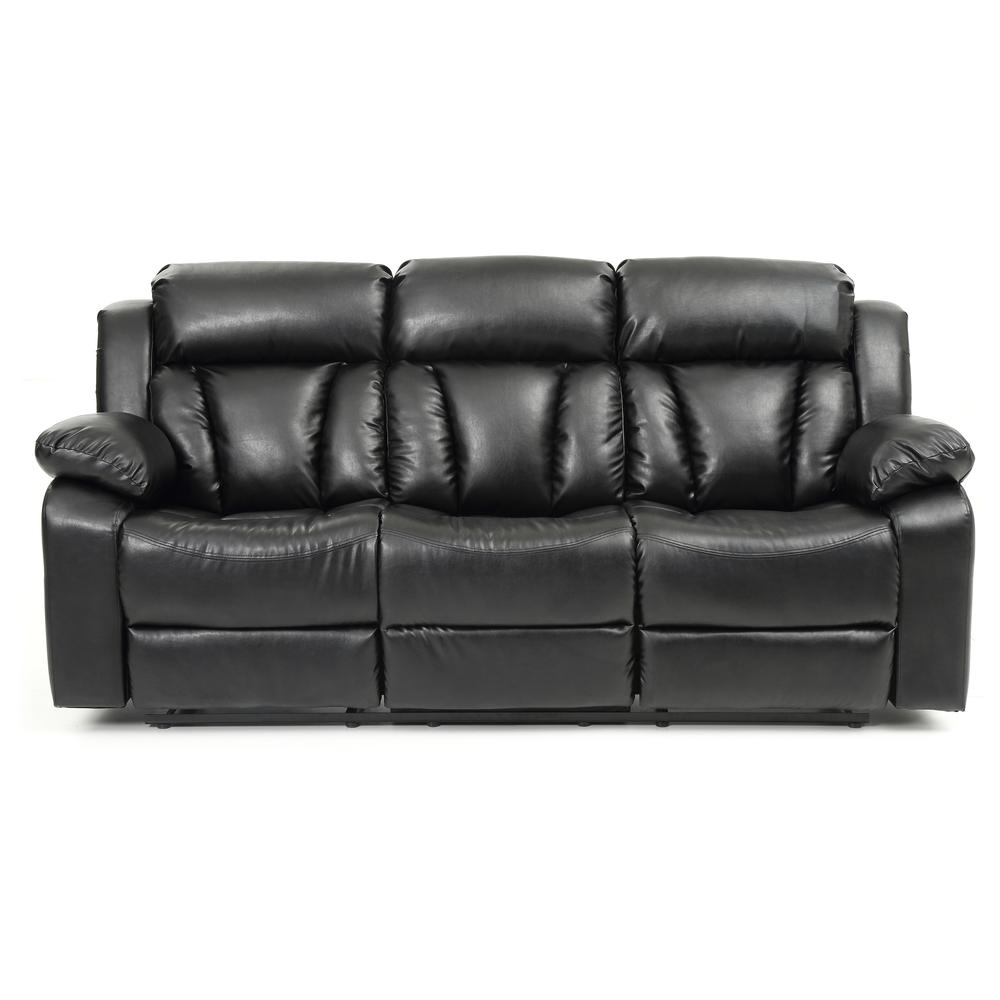 Daria 85 in. W Flared Arm Faux Leather Straight Reclining Sofa in Black. The main picture.