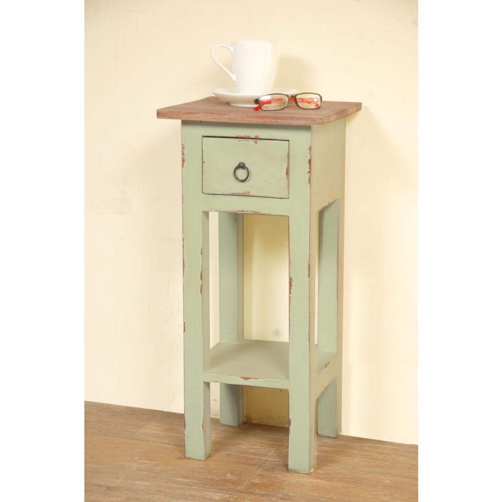 Shabby Chic Cottage 11.8 in. Bahama Square Solid Wood End Table with 1 Drawer. Picture 4
