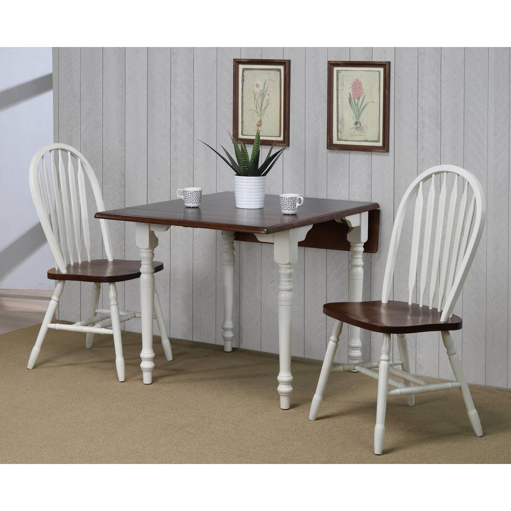 3-Piece Wood Top White and Chestnut Brown Dining Set with Table and Arrowback Chairs. Picture 7