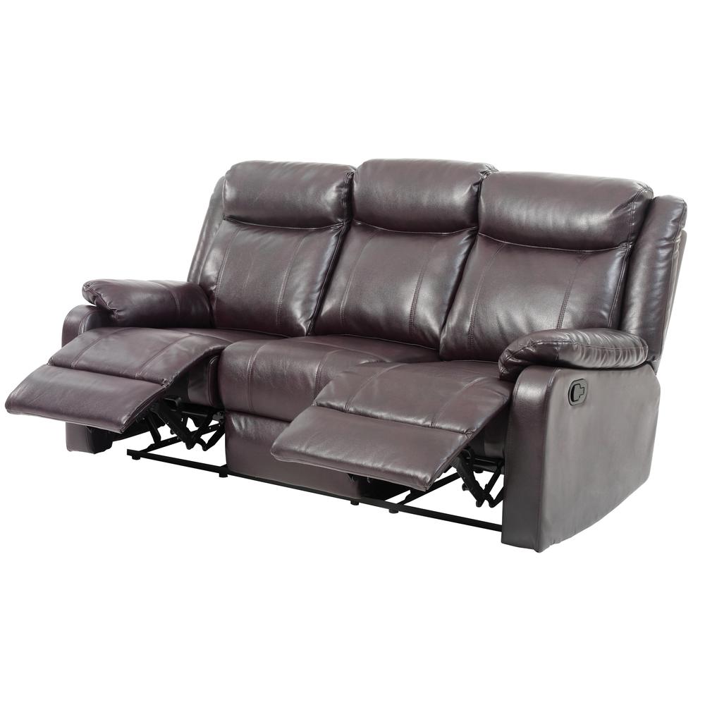 Ward 76 in. Dark Brown 3-Seater Faux Leather Recliner Sofa. Picture 1