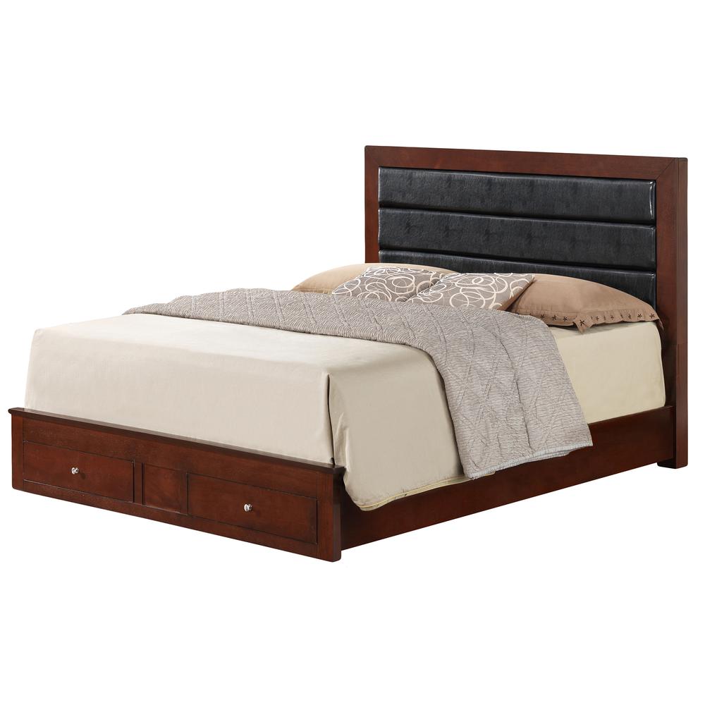 Burlington Cherry and Black Upholstered King Platform Bed with Two Storage Drawers. Picture 2