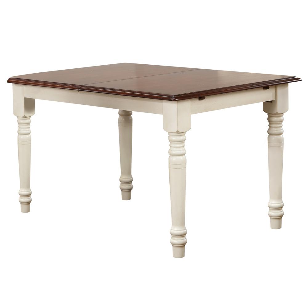 Andrews 48 in. Rectangle Distressed Antique White with Chestnut Brown Wood Dining Table (Seats 6). Picture 1