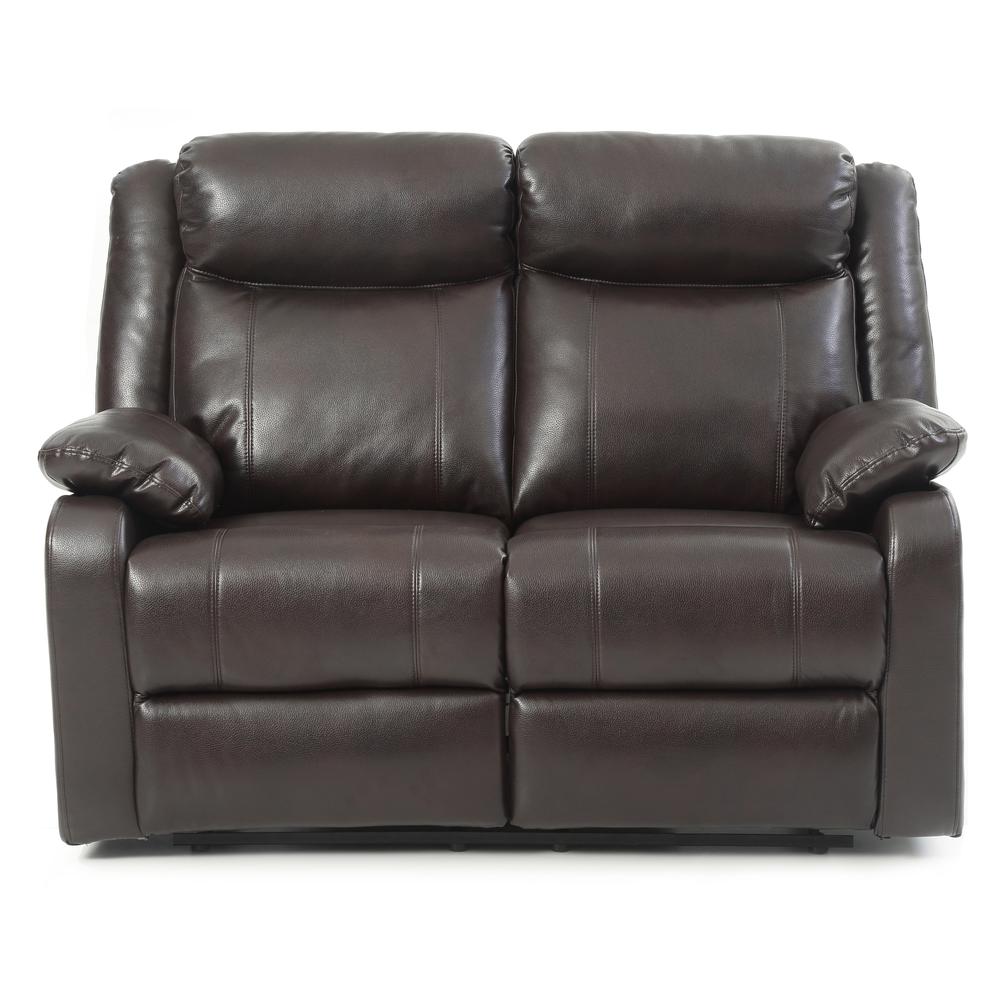 Ward 55 in. Dark Brown Faux leather 2-Seater Reclining Sofa with Pillow Top Arm. Picture 1