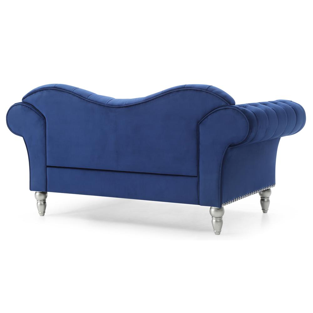 Wilshire 75 in. Blue Velvet 3-Seater Sofa with 2-Throw Pillow. Picture 4
