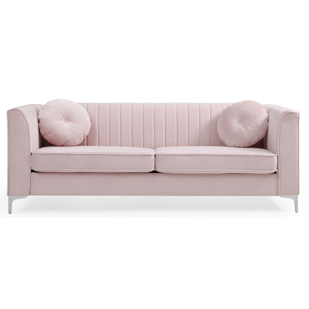 Delray 87 in. Pink Velvet 2-Seater Sofa with 2-Throw Pillow. Picture 2