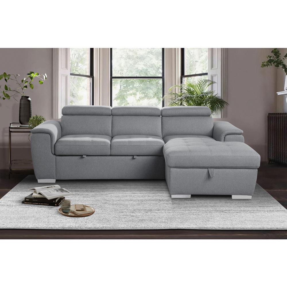97.5 in. W 4-Piece Chenille Upholstery Sectional Sofa in Gray w/ Pull-out Bed. Picture 9