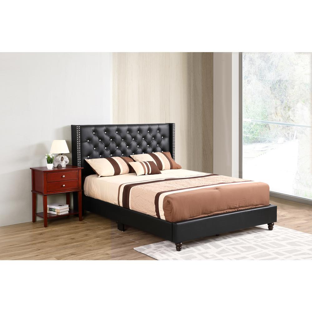 Julie Black Tufted Low Profile King Panel Bed with Faux Leather Cover. Picture 7
