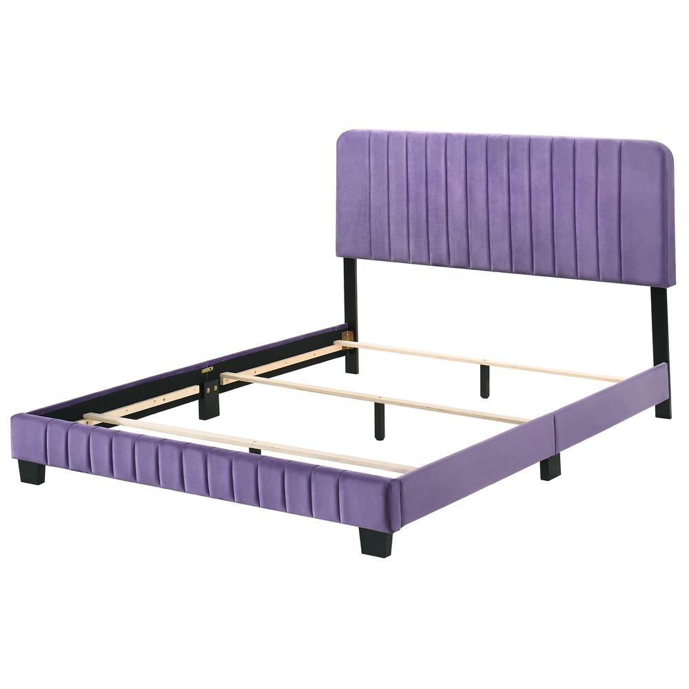 Lodi Purple Velvet Upholstered Channel Tufted King Panel Bed. Picture 3