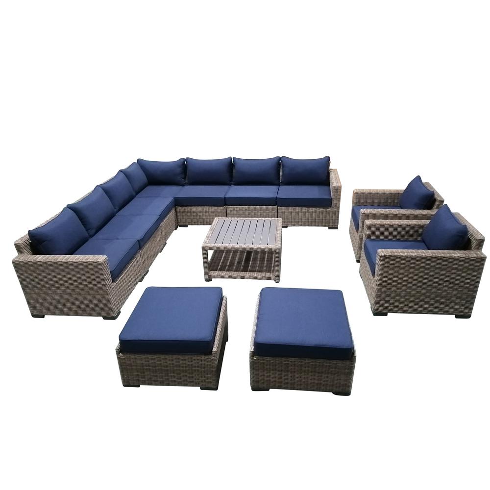 12-Piece Outdoor Patio Furniture Set Wicker Rattan Sectional Sofa & Couch with Coffee Table. Picture 1