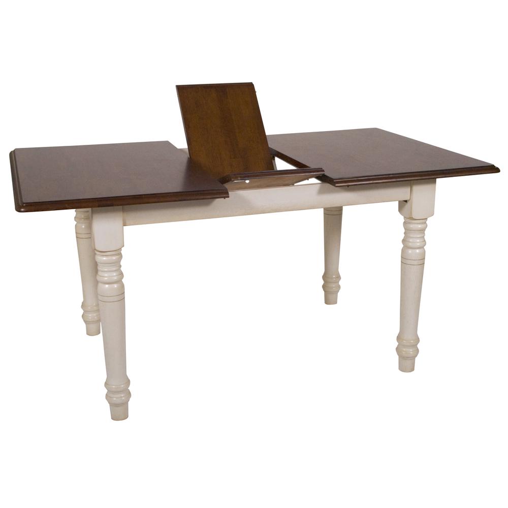 Andrews 48 in. Rectangle Distressed Antique White with Chestnut Brown Wood Dining Table (Seats 6). Picture 3