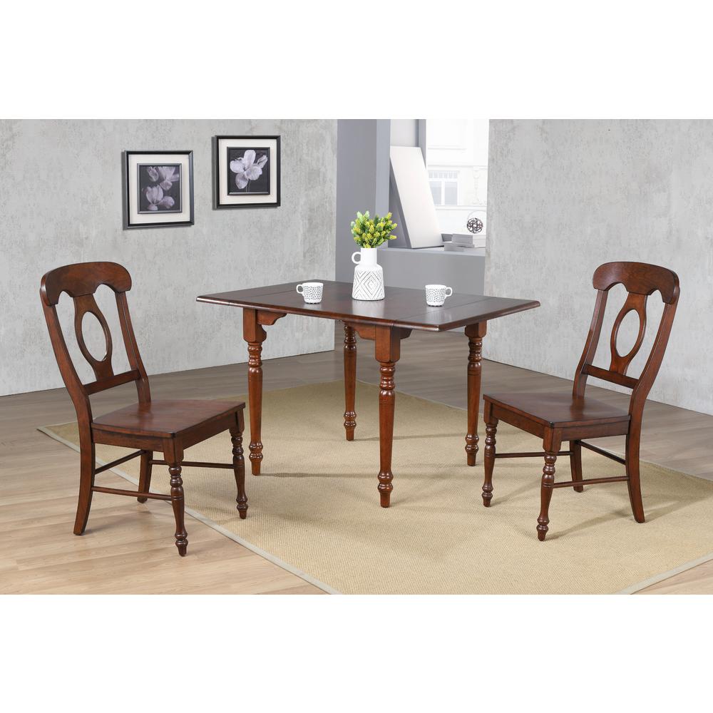 Andrews 3-Piece Solid Wood Top Distressed Chestnut Brown Dining Table Set with Expandable Drop Leaf and Napoleon Chairs. Picture 7