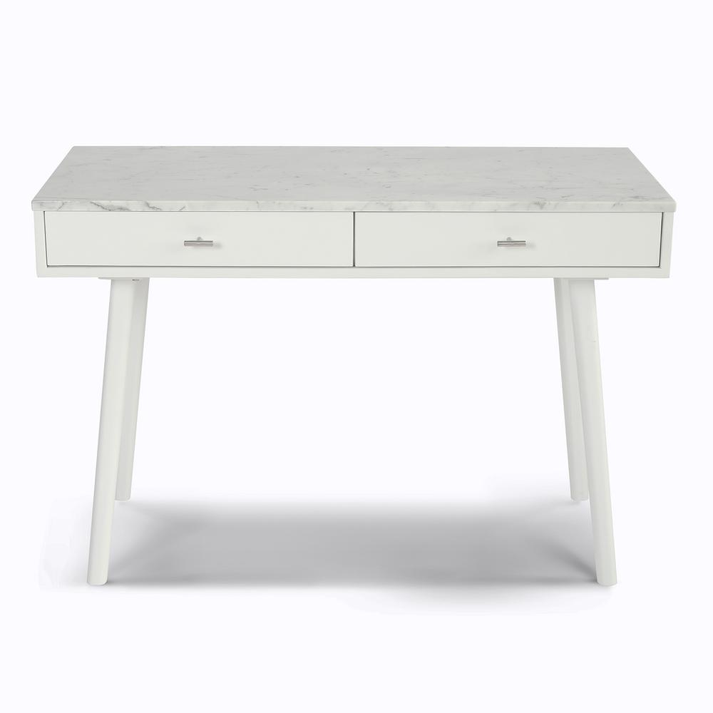 Viola 44" Rectangular White Marble Writing Desk with White Legs, TBC-4103-PT1730-WHT. Picture 1