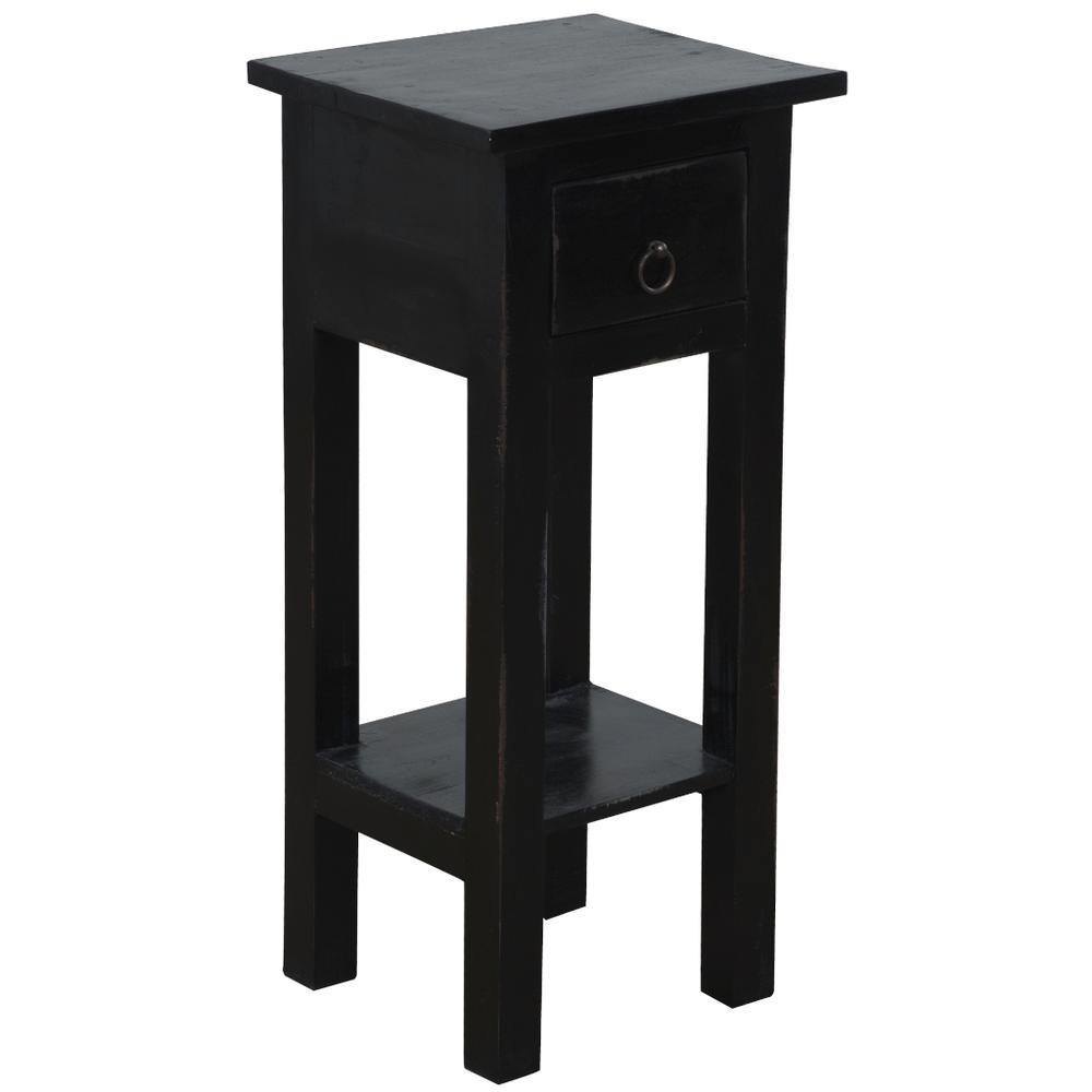 Shabby Chic Cottage 11.8 in. Antique Black Square Solid Wood End Table with 1 Drawer. Picture 2
