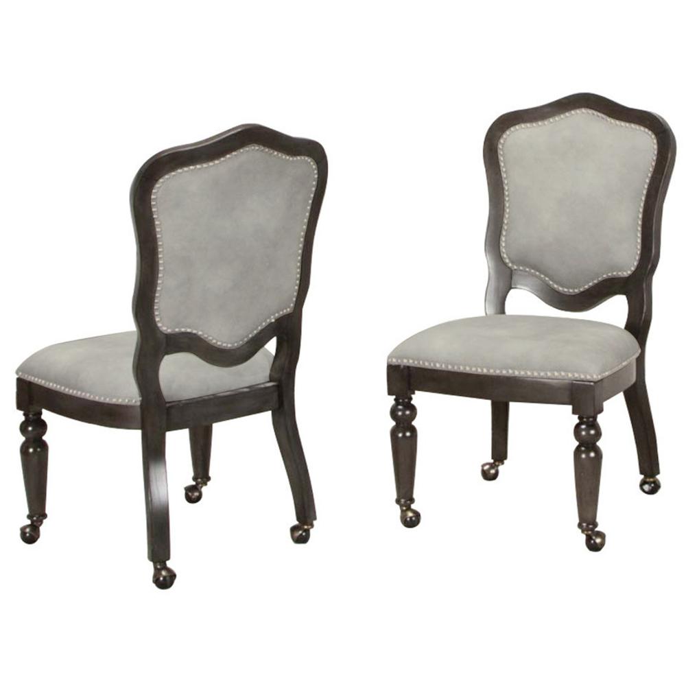Vegas Light Gray and Dark Gray Nailheads and Casters Side Chair (Set of 2). Picture 1