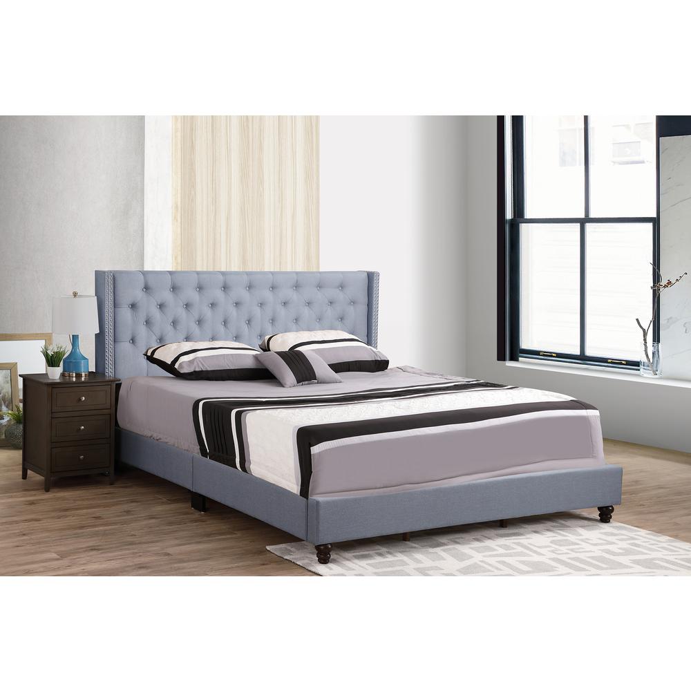 Julie Blue Tufted Upholstered Low Profile King Panel Bed. Picture 6